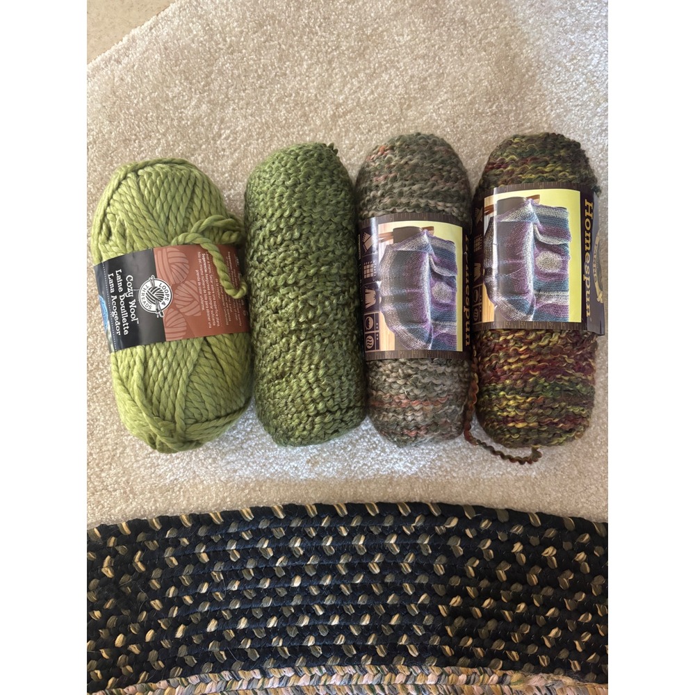 Lion Brand Homespun Loops & Threads Cozy Wool Mixed Green Earth Tone Yarn Lot 4